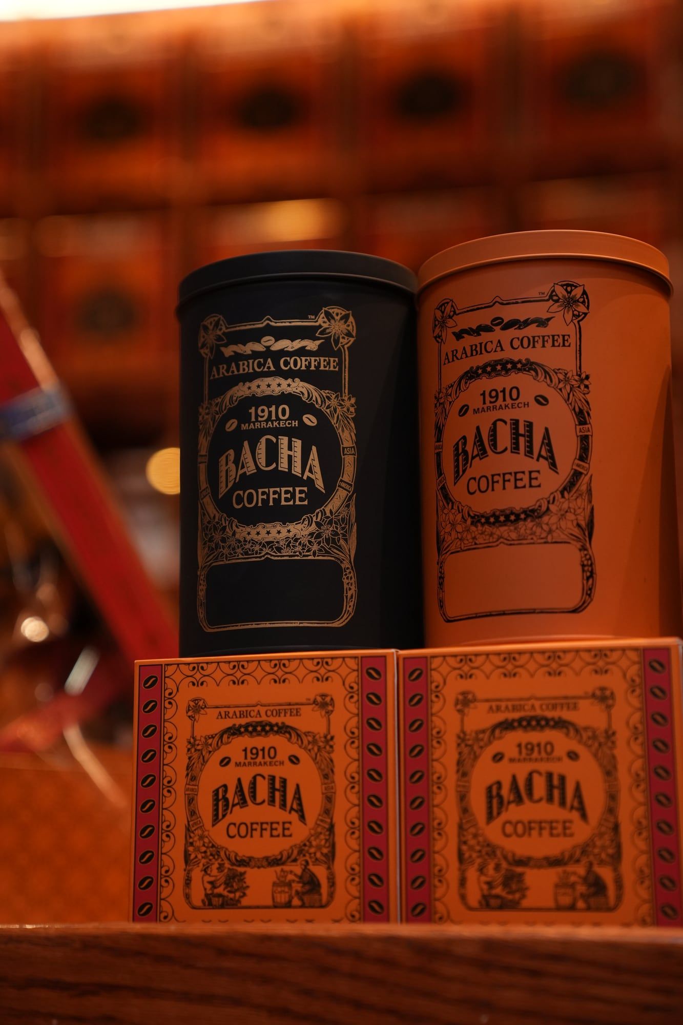 Bacha Coffee tins photographed for a café brand