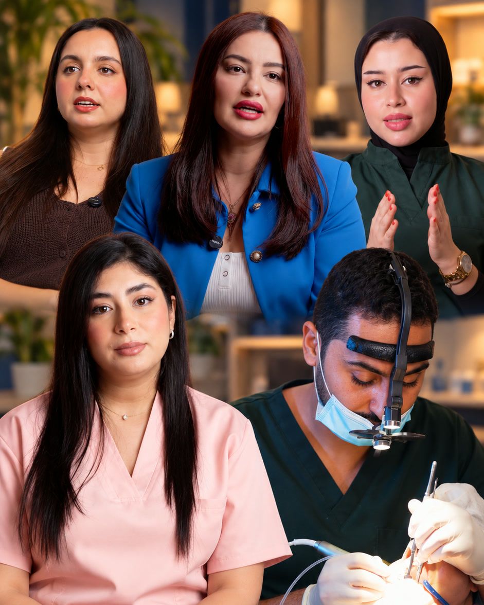 Dentists and clinic team filmed for a healthcare content campaign in Marrakech, with a dentist treating a patient