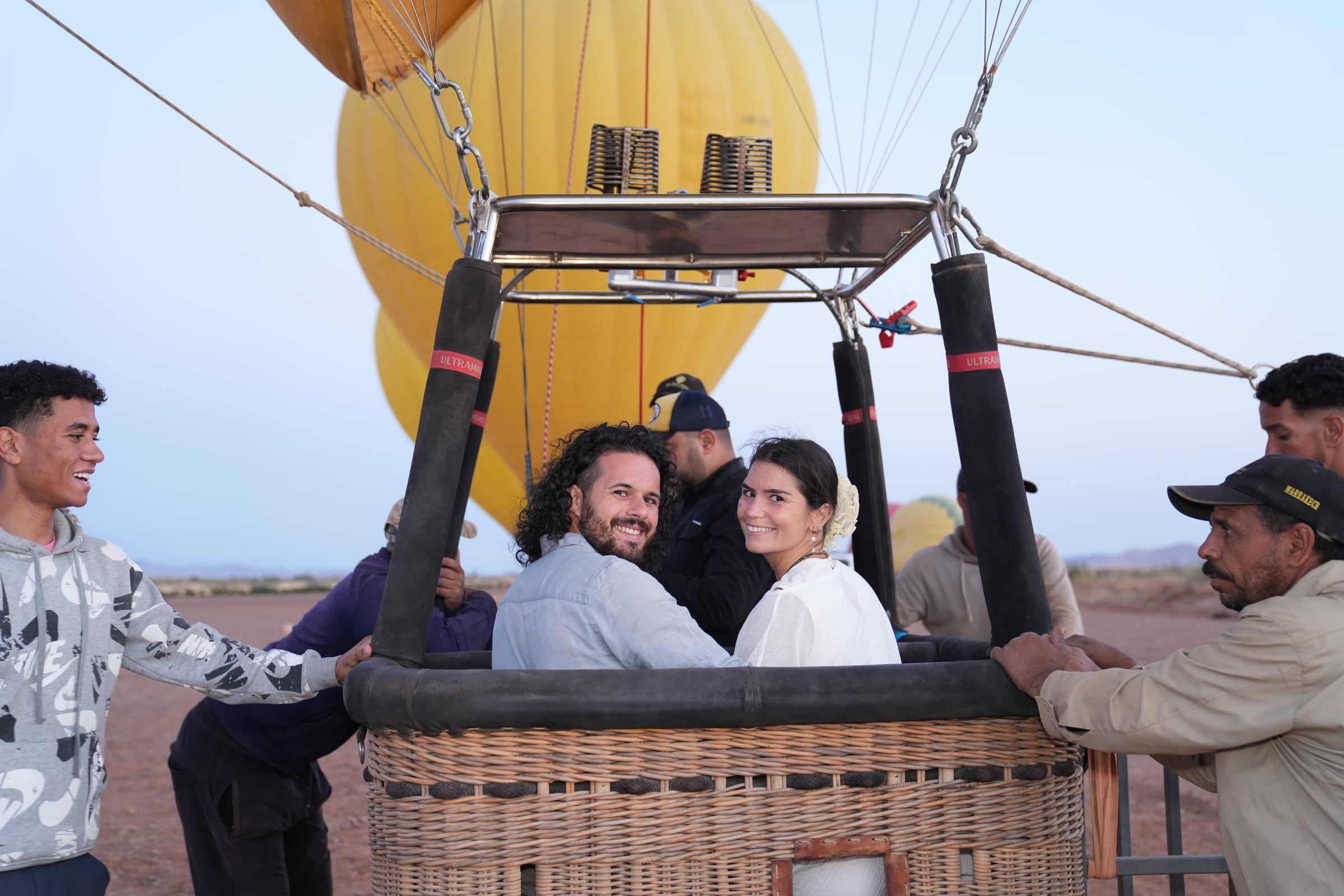 Hot-air balloon launch at dawn near Marrakech