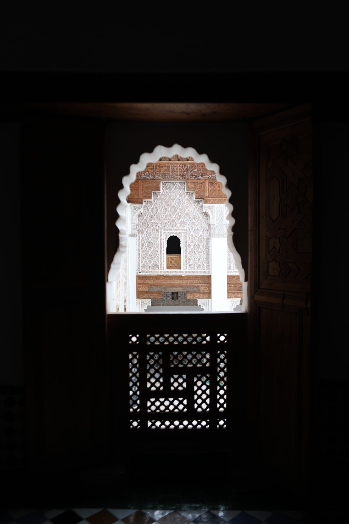 Carved window of the Medersa Ben Youssef in Marrakech